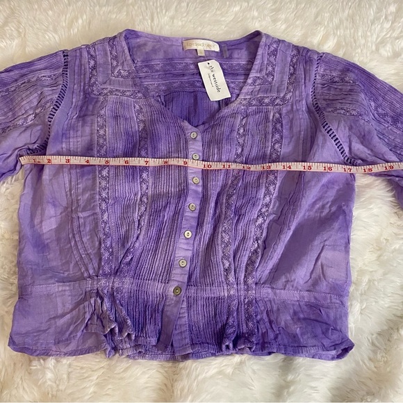 LoveShackFancy Cropped Purple Long Sleeve Shirt Size Small - Picture 12 of 14